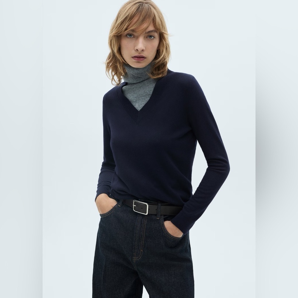 Mango Dark Blue V-Neck Sweater NWT